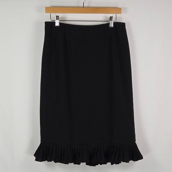 Jones Studio Black Ruffle Hem Pencil Skirt 10 Romantic Office Cocktail Chic - Picture 1 of 8